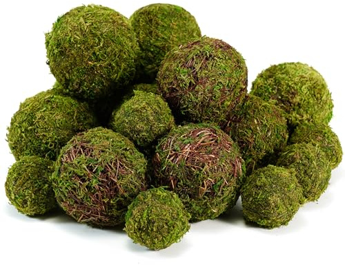 BYHER Decorative Moss Balls Set - 18pcs Fake Moss Balls for Bowl Fillers, Centerpiece Decor, Home Decor, Vase Fillers, Wedding Decor, Table Arrangements, Coffee Accents, DIY Crafts (Mix-Set of 18)