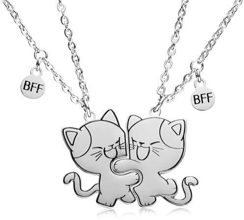 FloralGrace 2 st hängen med bästa vänskap, kattungar pussel katt BFF-halsband 2 gåvor matchande vänskapshalsband för 2 tonåringar pojkar flickor syster