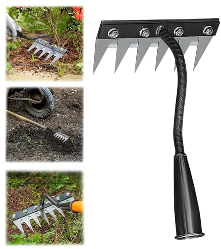 5/6/7/8 Dents Rateau De Désherbage Berthaus, Outil De Râteau De Désherbage avec Manche, Râteau De Jardin en Métal Très Résistant, Rateau Bertaus pour Désherber/Ameublir/Semence (6 Dents)
