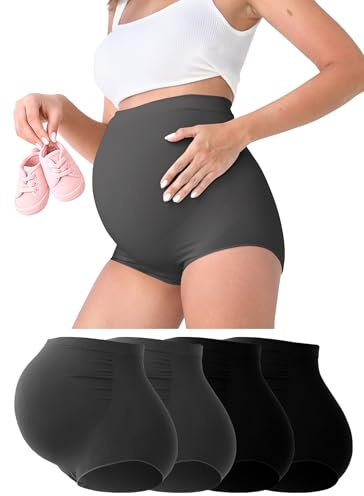Rnxrbb M-5XL 3-5 PCS Maternity Underwear Over Bump Plus Size Maternity Panties Seamless Support Clothes High Waisted,2Black+2Gray 5XL