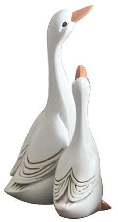 Fhlprte Weiße Gans Deko,Gartenstatue Ornament,3.9 * 3.9 * 5.9 in, Handgefertigt Resin Dekofigur,Lebensechte Mutter Ente und Entenküken, Kreative Wohnraumdeko,für Terrasse Hof Dekoration (Klein)