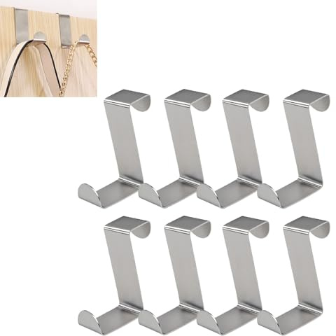 Sariputa Lot de 8 crochets de porte réversibles en acier inoxydable - Sans perçage - 1 mm d'épaisseur - Pour armoires de cuisine, tiroirs, cuisine, salle de bain, etc