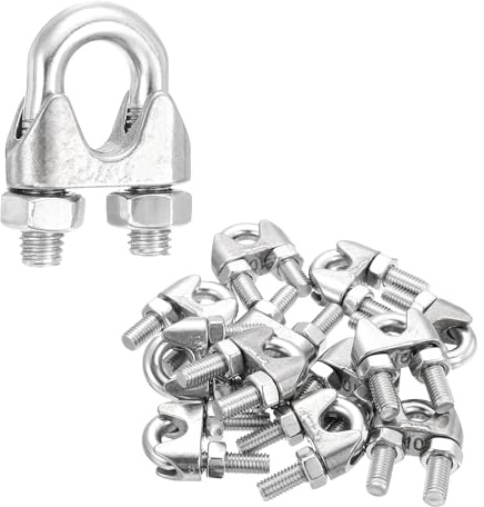 sourcing map 12 abrazaderas de clip de cable de cuerda de alambre de 3/8 pulgadas M10 pequeñas 304 de acero inoxidable 304 para aparejos seguros para tendedero, color plateado