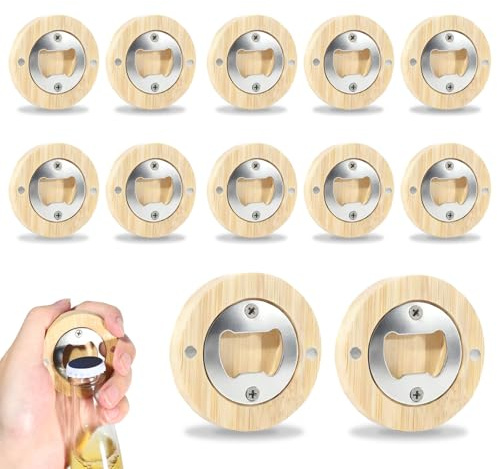 12 Pezzi Apribottiglie in Legno, Apribottiglie Magnetici, Apribottiglie Rotondi in Acciaio Inossidabile, Apribottiglie Portatili, Personalizzati per Uomini,per Famiglie,Ristoranti,Feste