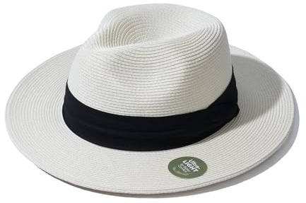 Creekstone sugrör panama-hatt, Fedora solhatt, UPF 50+ brett brätte, strand sommar Fedora solhattar för män kvinnor