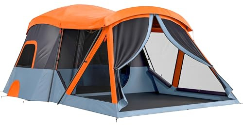 Outsunny Tienda de Campaña Familiar para 4 Personas Plegable Tipo Túnel | 2 Habitaciones, Puertas Ventanas Tragaluces, Bolsa y Gancho, Impermeable 3000 mm, Fácil Montaje, para Senderismo