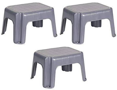 Rubbermaid Portable Single Step Plastic Roughneck Small Step Stool Elevated Platform for Home Kitchens, Living Rooms, and Bathrooms, Gray (3 Pack)