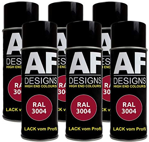 6 X RAL vernice spray per auto, vernice colorata RAL 3004, rosso porpora opaco.
