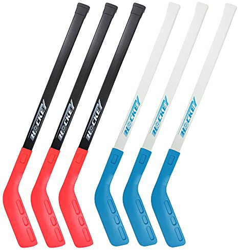 Metal Dragon 77th 6 Pcs 28 Heavy-Duty Plastic Hockey Sticks Starter Set with 6 Pucks for 6 Players Indoor & Outdoor Beach Competition