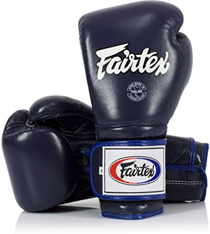 Guanti da boxe Fairtex Muay Thai BGV9 - guanti mma da allenamento e sparring in stile messicano per battitore pesante per Kick Boxing MMA K1 (Tubazioni blu/blu, 16 oz)