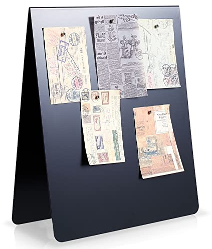 Leinuosen 1 Pcs 12 x 10 Inch Magnetic Bulletin Board Metal Magnet Board Magnet Display Stand for Tabletop Desktop Home Kitchen Office Decor (Black)