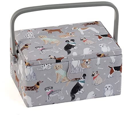 Hobby Gift Exclusive Mittelgroße Aufbewahrungsbox für Näharbeiten, Graue Hunde
