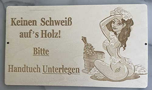 Sauna Hinweisschild Keinen schweiß auf s Holz 260x150mm