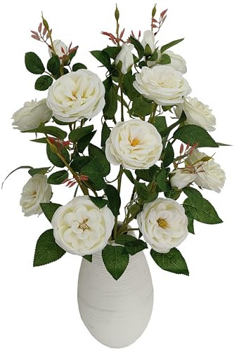 ARTIFIPLANT Künstliche Rosen, künstliche Rosen, Seidenrosen mit Stielen, echtes Aussehen, Rosenstrauß für Heimdekoration (5, Elfenbeinweiß), 5 Stück