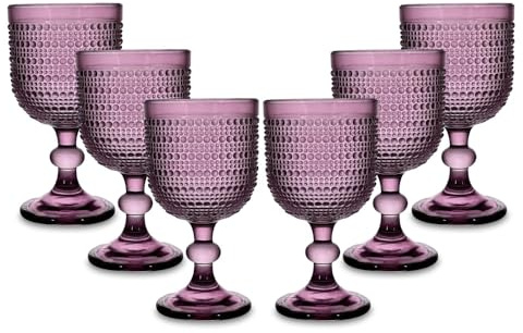 ARCA, Set di 6 Calici in Pasta di Vetro, per 6 Persone, Bicchieri Ideali per la Tavola, Resistenti e Duraturi, Lavabili in Lavastoviglie, Collezione Serenity, Colore Porpora, 330 ml