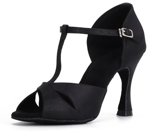 Syrads Scarpe da Ballo Donna Salsa Latina Performance Scarpe da Ballo Professionali, Nero 9cm Heel, 36 EU