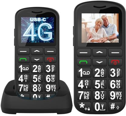 Tosaju Senior Mobile Phone 4G Big Button Phone for Elderly Simple Basic Unlocked Sim Free Easy to Use Feature Mobile Phone LCD Display SOS Button 1000 mAh Battery