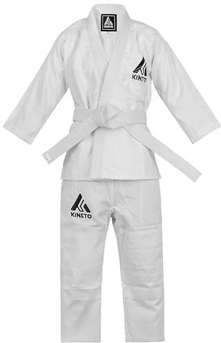 KINETO Kids Judo Gi – Durable Youth Martial Arts Gear | Beginner Judo Uniform for Training & Competition | Comfortable, Lightweight & Safe Kids’ Judo Suit (White, 140)