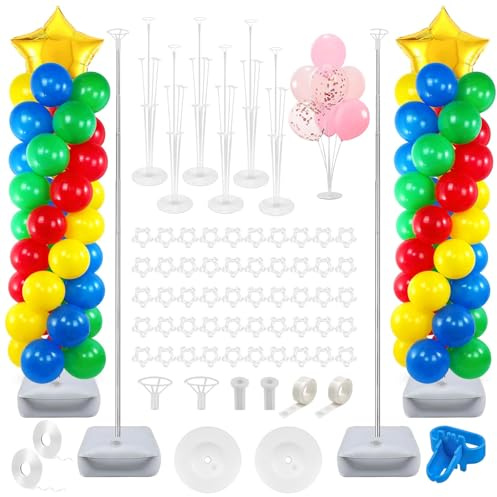 2 Sets Heavy Duty Balloon Column Stand, 2m Adjustable, Re-use Holder with Base Weight Bags, Metal Telescopic Holder Centerpiece, Balloon Tower for Birthday Wedding