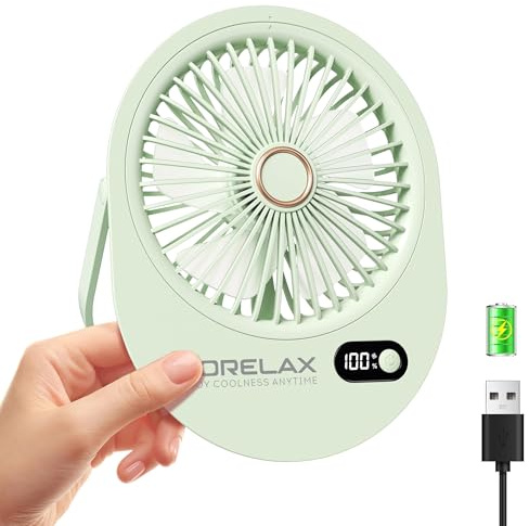 Mini USB Desk Fan Rechargeable Ultra Quiet 180° Folding 6 Speeds Desktop Fans with LED Display, Child-Safe Grille Cooling Small Portable Table-Fan for Office/Bedroom, Gifts for Women/Men/Girls (Green)