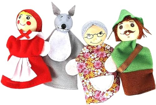 Ensemble de 4 marionnettes à Main pour Enfants, Petit Chaperon Rouge, Jouet interactif, Jeu de rôle, théâtre marionnettes Dessin animé pour Enfants en Bas âge, Conte Contes