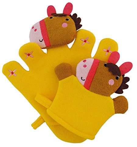 Bieco 04004089 - Waschhandschuh Set Pferdchen Jana mit Baby, ca. 27 x 22,5 x 2 cm