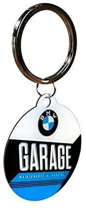 Nostalgic-Art Retro Schlüsselanhänger Rund, BMW – Garage – Geschenk-Idee für Auto Zubehör Fans, aus Metall, Vintage-Design, Ø 4 cm