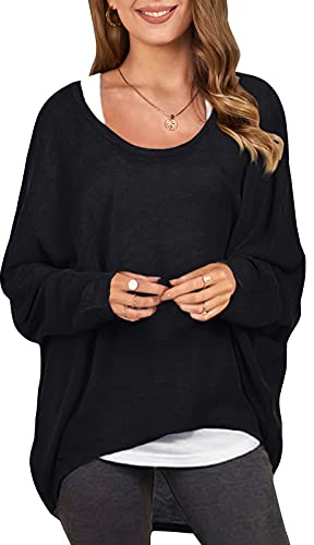 ZANZEA Donna Maglia Manica Lunga Maglione Asimmetrico Pullover Camicetta Maglietta Superiore Nero 2 EU 54/Asia 5XL