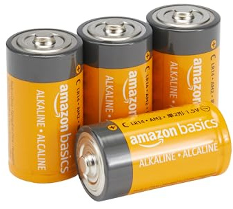 Amazon Basics C Cell Alkaline All-Purpose Batteries, 1.5 Volt, 5-Year Shelf Life, Reliable Power for Toys, Clocks, Flashlights, 4-Pack