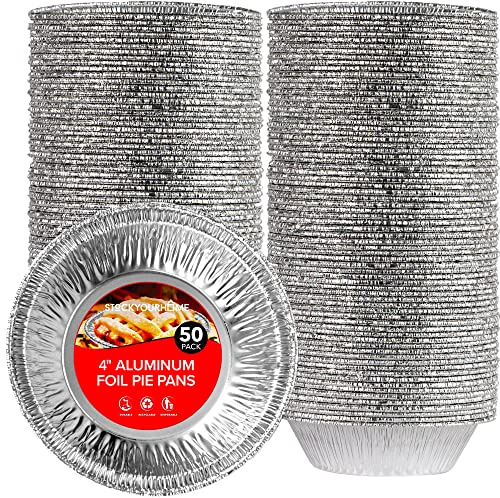 Stock Your Home 4 Inch Mini Aluminum Foil Pans (50 Count) – Disposable Small Tins for Baking Tiny Treats, Fruit Tarts, Quiche, and Mince Pies
