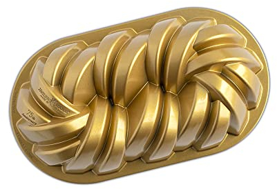 Nordic Ware Braided Loaf Pan, Original Cast Aluminium Bundt Tin, Bundt Cake Tin with Braided Pattern, Cake Mould Made in The USA, Colour: Gold