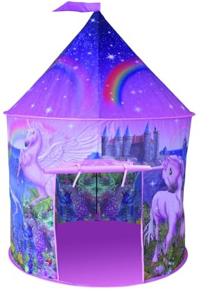 Happy Sun Magic Unicorn. Tienda de campaña infantil para niños. Medidas: 105 x 105 x 125 cm. Tienda plegable. Mínimo espacio en la habitación. Ideal como regalo para niña. Morado