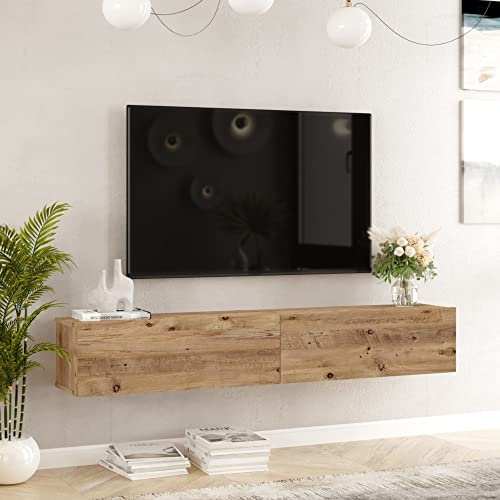 [en.casa] Mobile TV da Parete Armadio a Muro con Ante a Ribalta Consolle Pensile Stand Multimediale Larghezza 180 cm - Rovere Rustico