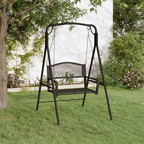 Tidyard Hollywoodgunga, hängande bänk, sittbänk, trädgårdsbänk, trädgårdsgunga, parkbänk, utemöbler, metall, gunga för park, trädgård, terrass, balkong, 124 cm, svart stål
