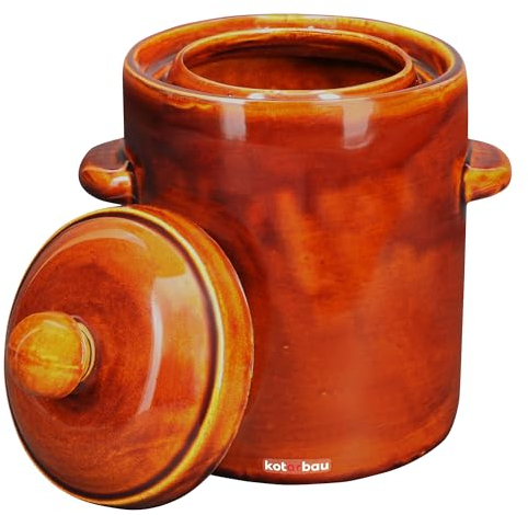 KOTARBAU® Pot à fermentation en grès, marron, 2,5 l, avec couvercle hermétique, pour choucroute, concombre, tonneau en céramique avec gouttière