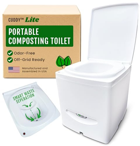 Cuddy Lite Portable Compost Toilet – for Camping, RVs, Campervans, Boats & Tiny Houses – LED Full Indicator, Liquid-Diverting, Separating, Solids Cover, Easy Clean – Portable & Compact