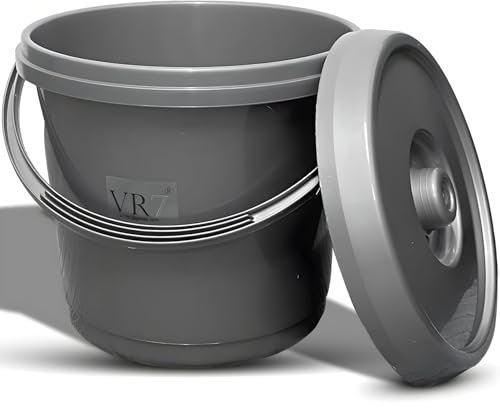 VR7-14L Plastic Bucket with Lid, 3 Gallons Nappy Storage Bin, Easy-to-Clean, plastic buckets with handles - Ideal Baby Nappy Bucket - Durable & Versatile - GREY
