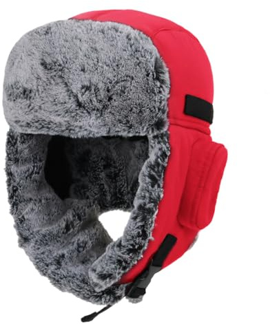 Decentron Cappello da cacciatore di soldati caldo all'aperto per gli uomini antivento cappelli invernali Ushanka caccia escursionismo cappello, Rosso, Taglia unica