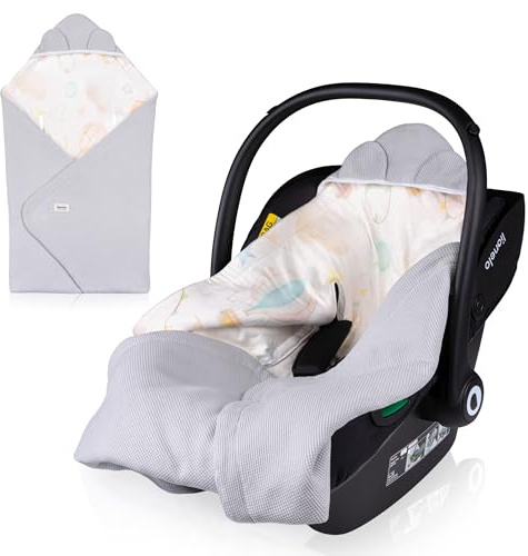 Lionelo TRAVEL Swaddle Blanket Warmes Babytuch für Kindersitz, Tragetasche, Kinderwagen, Ganzjährig, Weiche Babydecke 90x90 cm, Klettverschluss, 100% Baumwolle