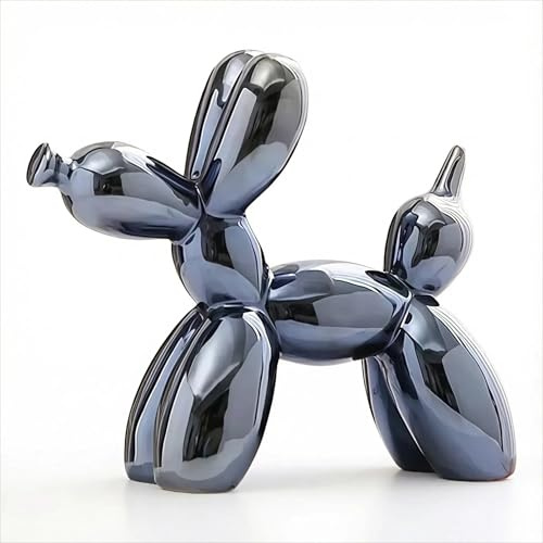 YOYUMI Cane Palloncino Scultura Ornamento Elettroplaccato, statua in ceramica lucida per soggiorno, camera da letto, vetrine e arredamento per ufficio, 22 * 18 * 8 cm, Blu Grigio