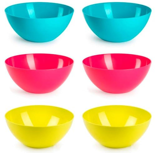 Acan Tradineur - Pack de 6 cuencos redondos reutilizables de plástico, aptos para uso alimentario, microondas y congelador, fabricados en España - 25 x 12 cm - 3,6 litros - Color aleatorio