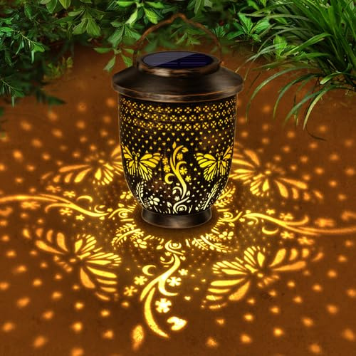 SMY Lighting Butterfly Solar Lanterns for Outside - Solar Lantern with Glowing Peacock Pattern, Waterproof IP65 Garden Lantern & Auto On/Off, Garden Ornaments Perfect as Gifts for Women