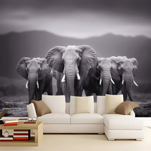 3D Effect Photo Wallpaper Surreal Animal Elephant, Panoramic Custom Light Gray Photo Wallpaper Wall Mural - Poster Decoration for Bedroom Living Room Corridor 79 x 55 inch (W x H)