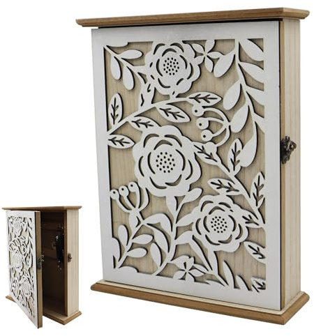 1 pezzo Cassetta Portachiavi in Legno,Elegant Daisy Portachiavi Da Parete,Moderna Cassetta Delle Chiavi con Portachiavi da 6 Ganci per Ingresso Corridoio Ufficio (28,5x22x7cm)