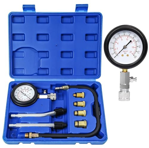 Zorplex Kit Testeur de Compression Cylindre 0-21 Bar / 0-300 PSI avec Manomètre, 4 Adaptateurs M10 M12 M14 M18 et Testeur de Bougie, Compressiomètre pour Voiture Moto Moteur Essence Outillage (Bleu)
