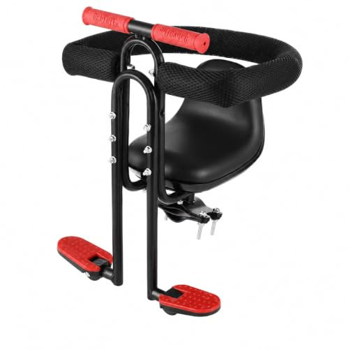 Front Mounted Kids Bike Seat with Safety Guardrail & Seat Belt, Foldable Non-Slip Footrests & Soft Cushion, Child Bicycle Saddle for City Rides & Touring