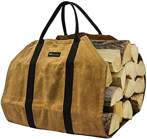 MYFIREPLACEDIRECT Transporteur de rondin de Bois de Chauffage de Toile cirée vigoureuse, Sac en Bois de cheminée Durable avec des Courroies renforcées de Coton