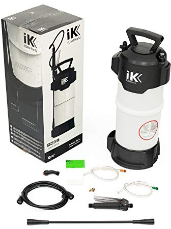 IK Foam Pro 12 - Pulverizador Profesional de Espuma - con Conector de Aire Comprimido - 3 Tipos de Espuma - Ideal para Limpieza y Desinfección - Depósito Traslúcido - Manguera Reforzada - 10L