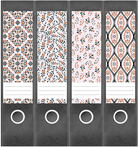 Etiketten für Ordner | Deko 17 Muster Mix | 4 breite Aufkleber für Ordnerrücken | Selbstklebende Design Ordneretiketten Rückenschilder