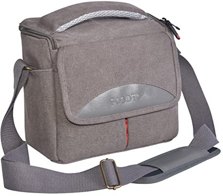 FOSOTO Funda Bolsa para Cámara DSLR/CSC Bolso Bandolera con Correa de Hombro Ajustable y Funda Resistente a Lluvia,Compatible con Canon EOS M50 M6 Sony Alpha 7 III A6400 A6600 Nikon D3500 D7500 D5600